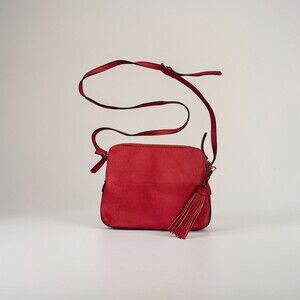 Kate & Alex Cuffaro Red Pebbled Leather Tassel Crossbody Bag